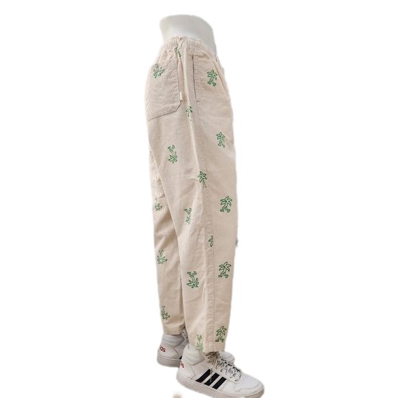 Urban Outfitters Embroidered Corduroy Beach Pant Cream/Green, Men's Medium - Picture 4 of 9